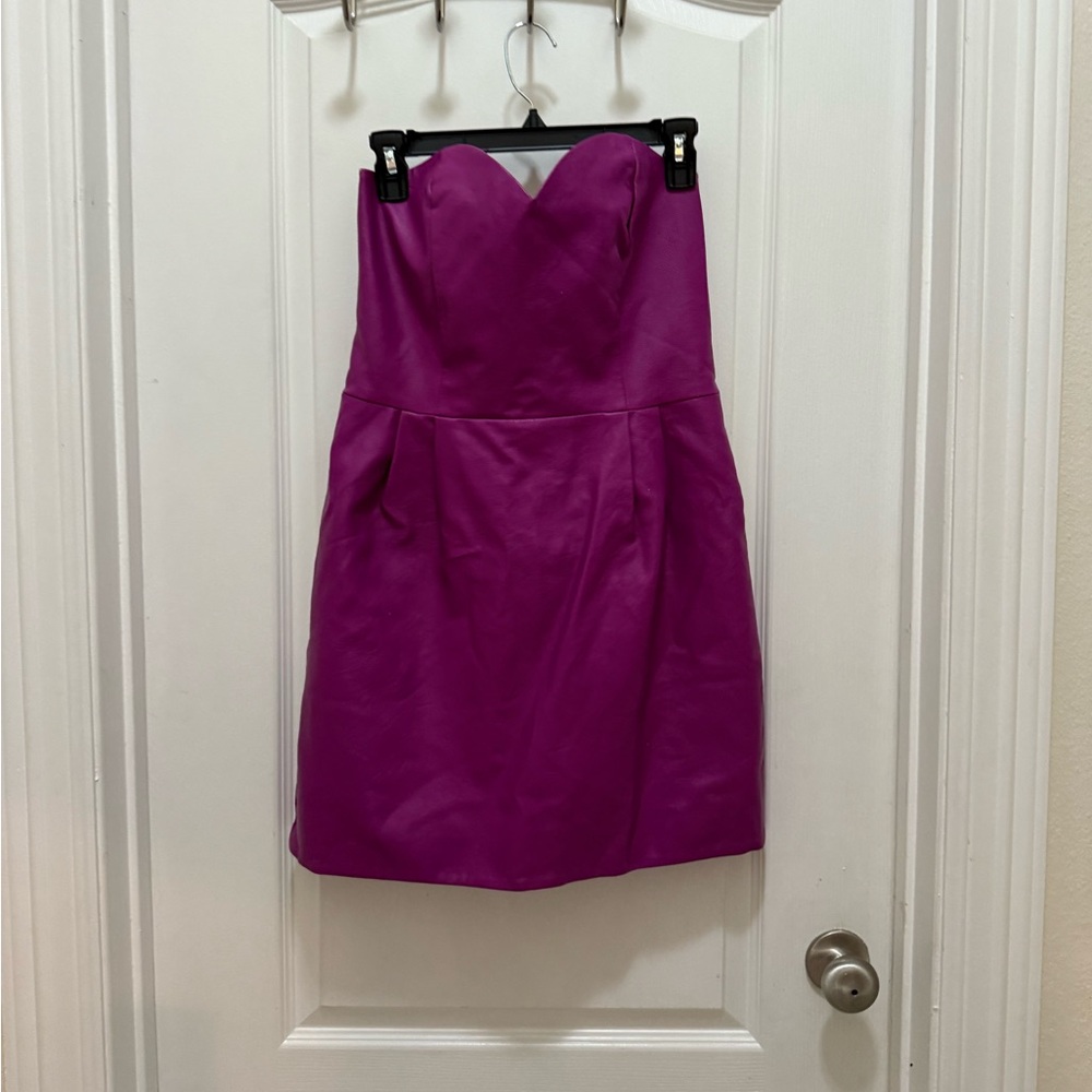 Topshop Magenta Faux Leather Strapless Dress.  Size 8 runs small
